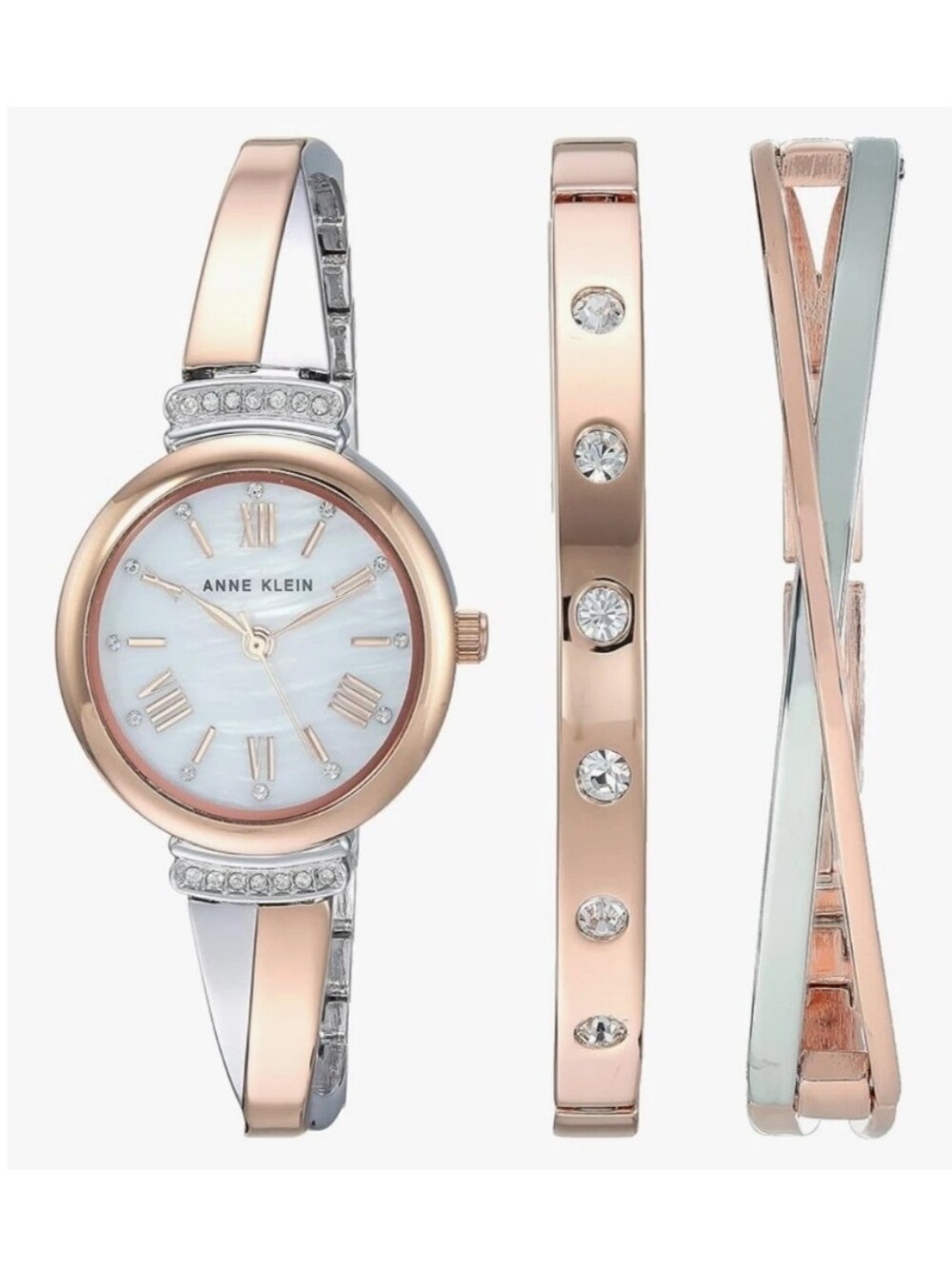 Anne Klein Women's Premium Crystal Accented Bangle Watch Set, AK/2245